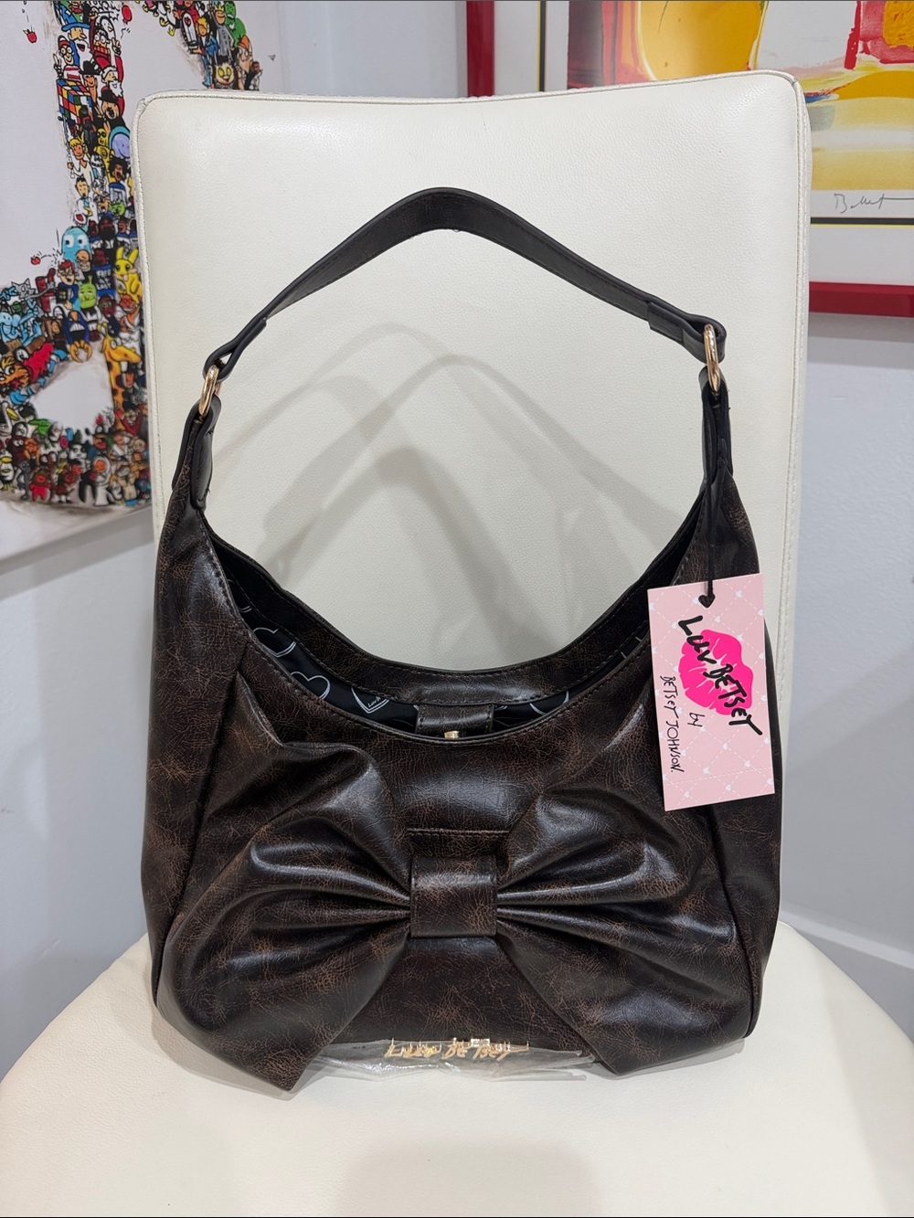 Betsey Johnson Dark Brown Bow-Accent Shoulder Bag